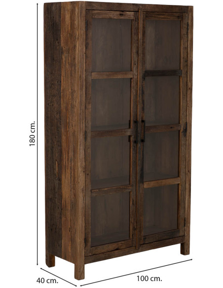 Vitrine en bois de manguier marron 2 portes 100x40x180 cm Lüchow