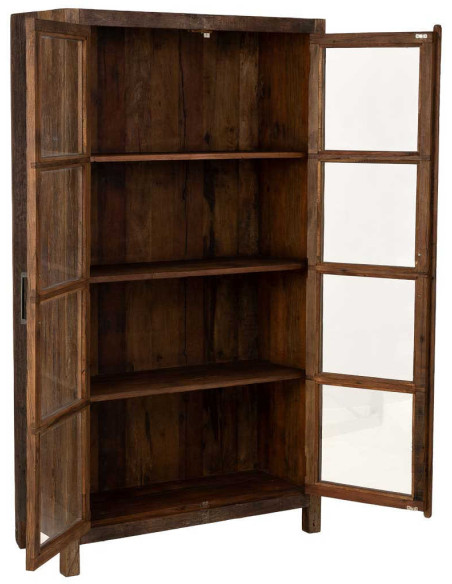 Vitrine en bois de manguier marron 2 portes 100x40x180 cm Lüchow
