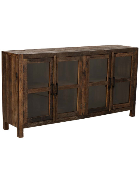 Buffet vitrine bois de manguier marron 4 portes 170x40x90...