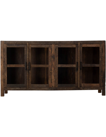 Buffet vitrine bois de manguier marron 4 portes 170x40x90 cm Lüchow