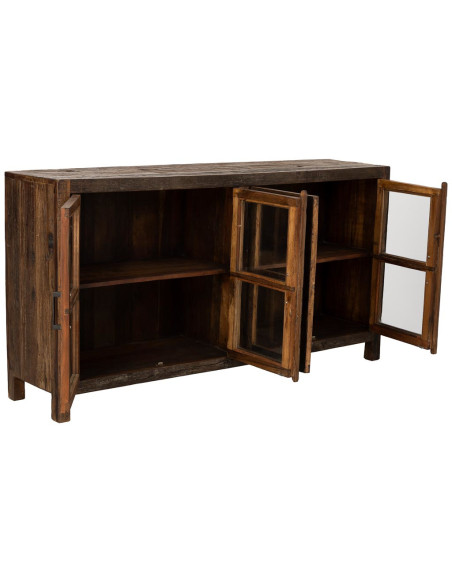 Buffet vitrine bois de manguier marron 4 portes 170x40x90 cm Lüchow