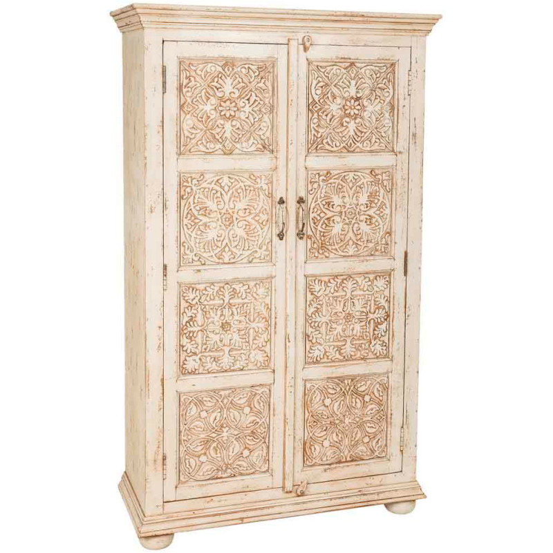 Armoire bois sculpté patine blanche...
