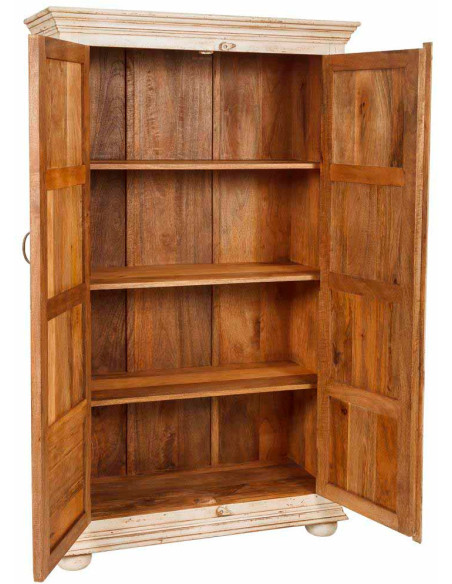 Armoire bois sculpté patine blanche 96x40x167 cm Mandawa