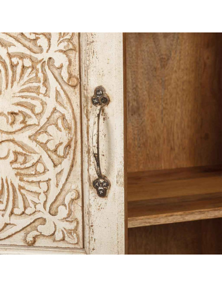 Armoire bois sculpté patine blanche 96x40x167 cm Mandawa
