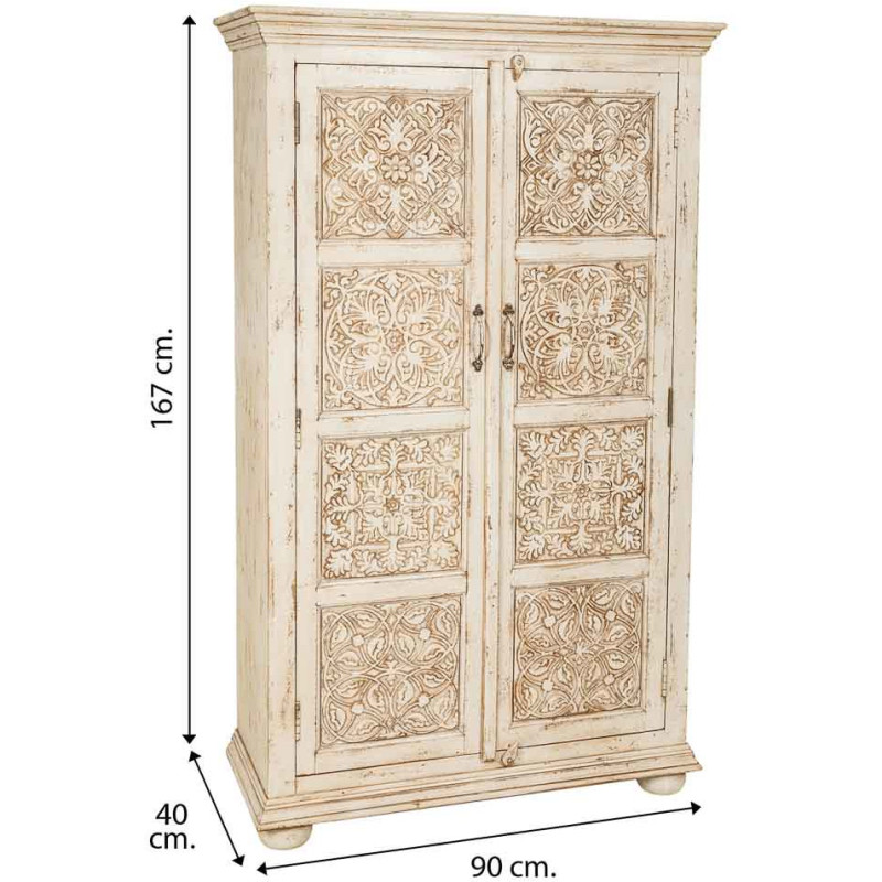 Armoire bois sculpté patine blanche...
