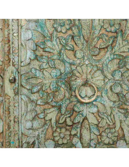 Buffet bois sculpté vert patiné 147x45x96 cm Nawalgarh