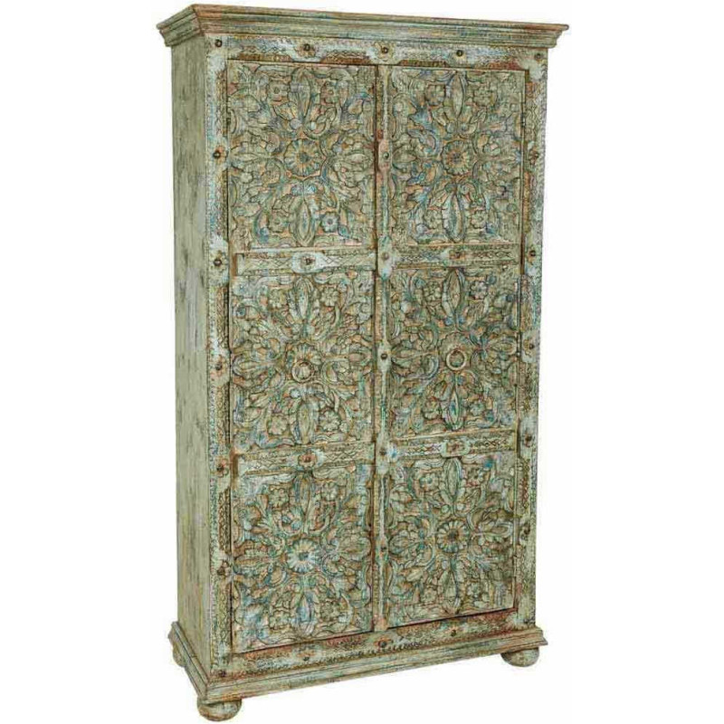 Armoire bois sculpté vert patiné...