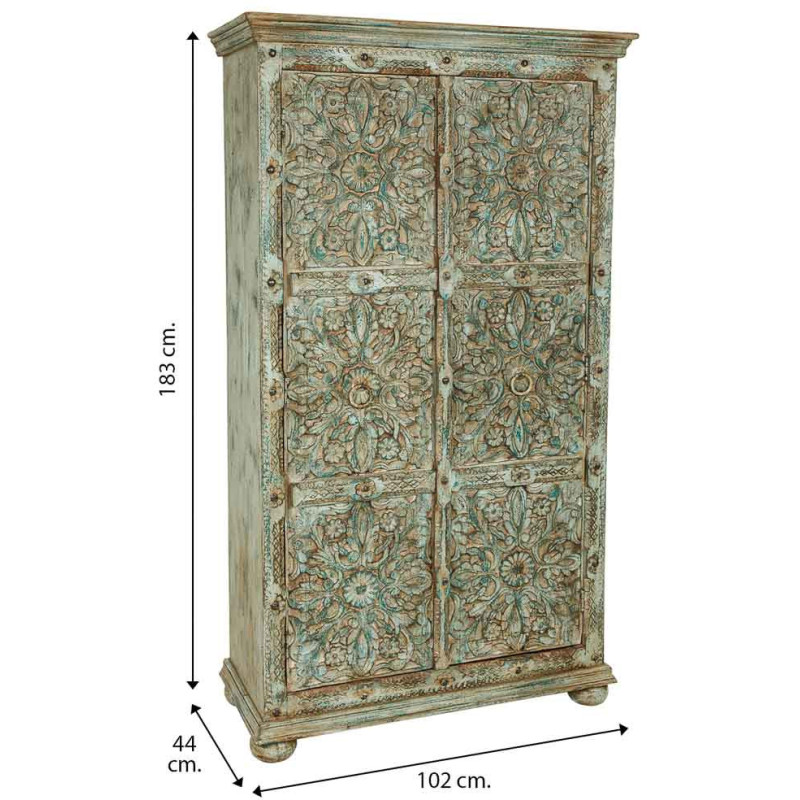 Armoire bois sculpté vert patiné...