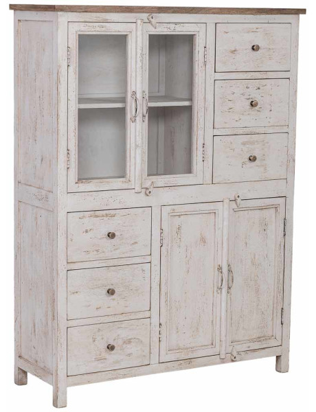 Vitrine vaisselier bois blanc vieilli 111x40x150 cm Kuchaman