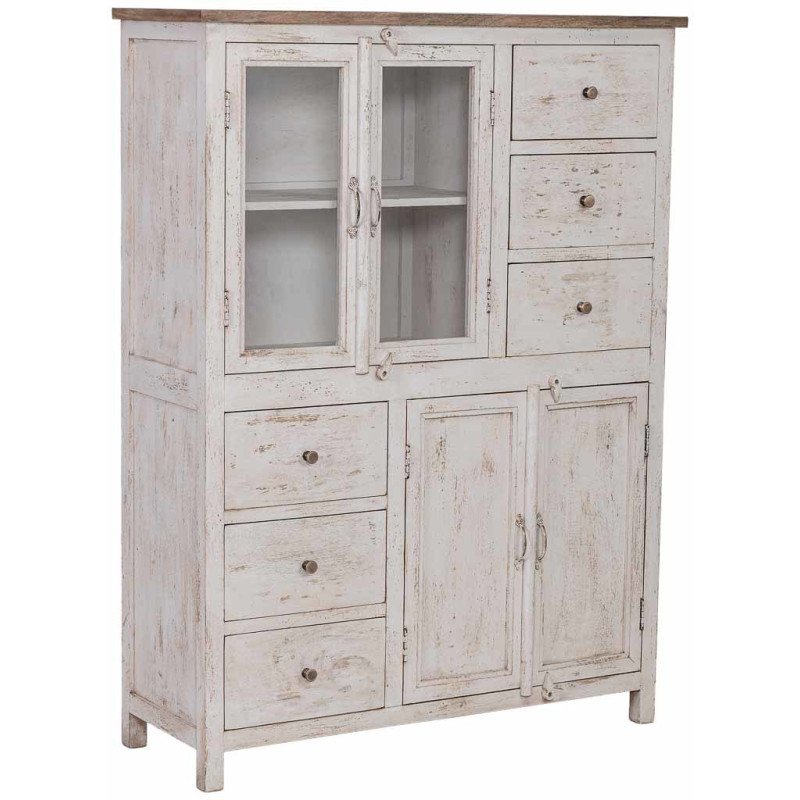 Vitrine vaisselier bois blanc vieilli...