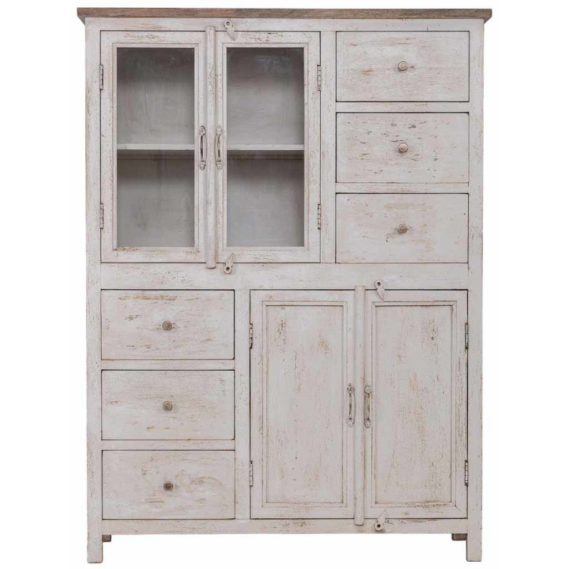Vitrine vaisselier bois blanc vieilli...