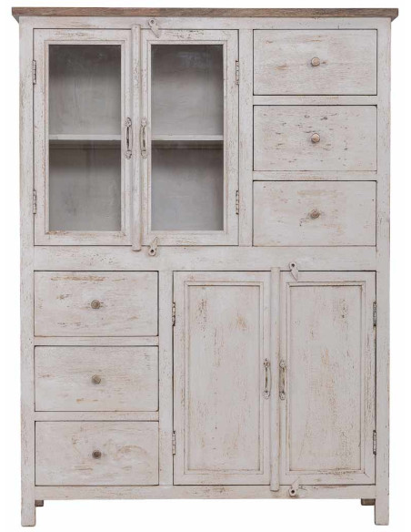 Vitrine vaisselier bois blanc vieilli 111x40x150 cm Kuchaman
