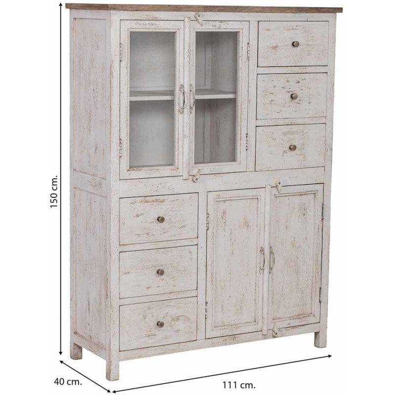 Vitrine vaisselier bois blanc vieilli...