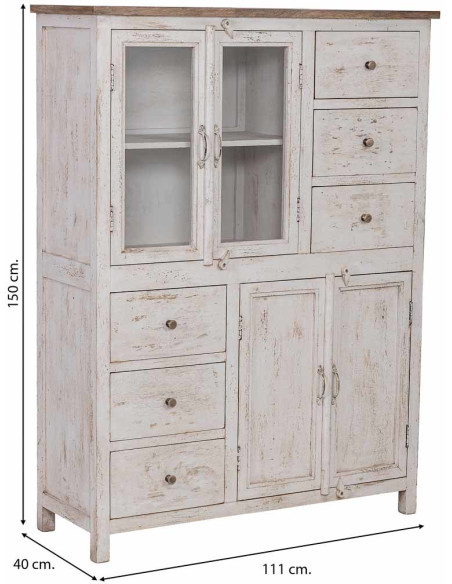 Vitrine vaisselier bois blanc vieilli 111x40x150 cm Kuchaman