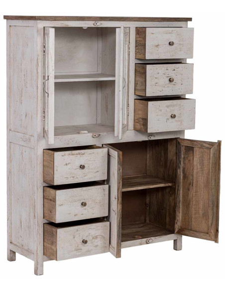 Vitrine vaisselier bois blanc vieilli 111x40x150 cm Kuchaman