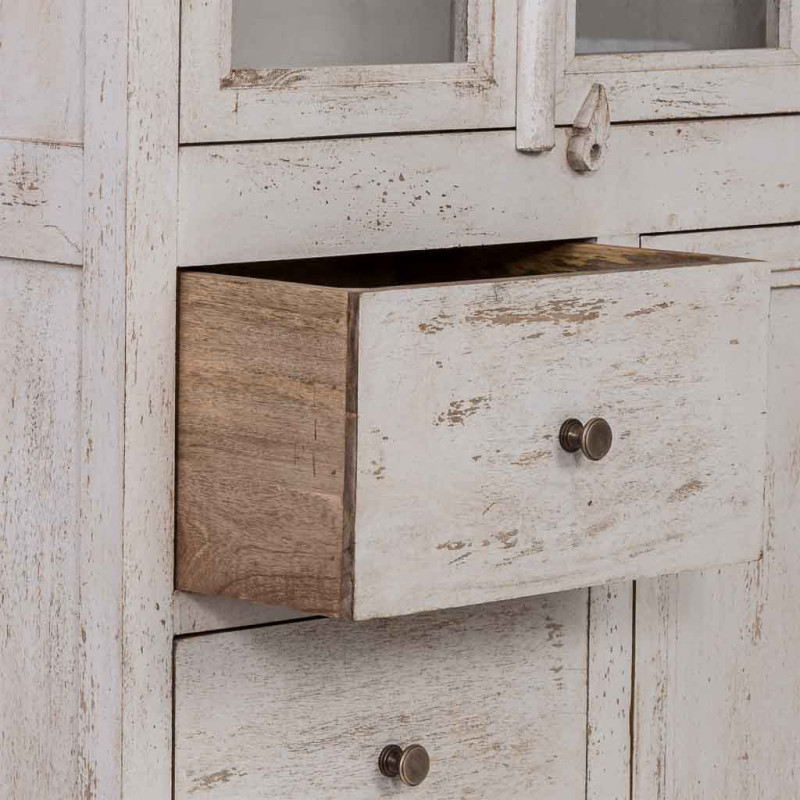 Vitrine vaisselier bois blanc vieilli...