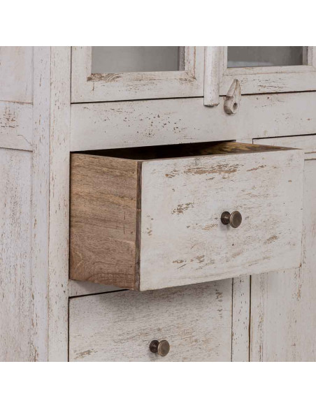 Vitrine vaisselier bois blanc vieilli 111x40x150 cm Kuchaman