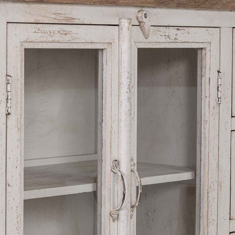 Vitrine vaisselier bois blanc vieilli...