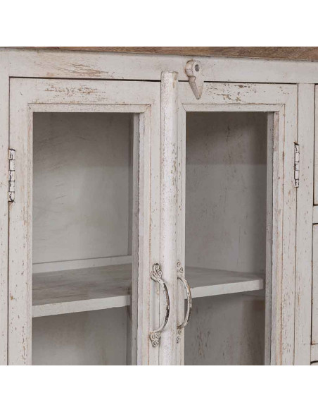 Vitrine vaisselier bois blanc vieilli 111x40x150 cm Kuchaman