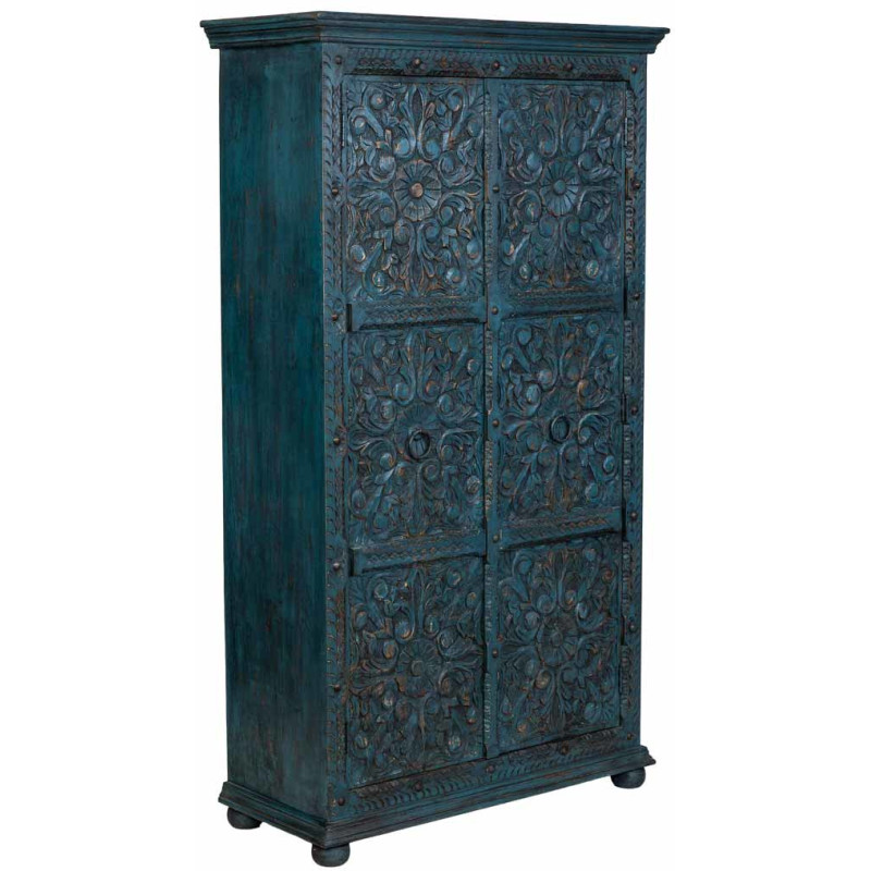 Armoire bois sculpté bleu patiné...