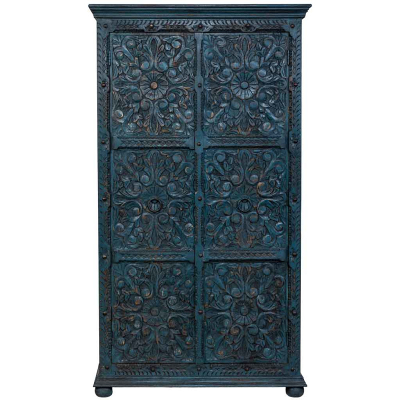 Armoire bois sculpté bleu patiné...