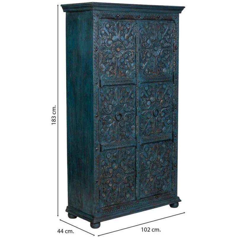 Armoire bois sculpté bleu patiné...