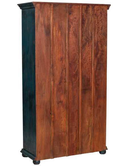Armoire bois sculpté bleu patiné 102x44x183 cm Bundi