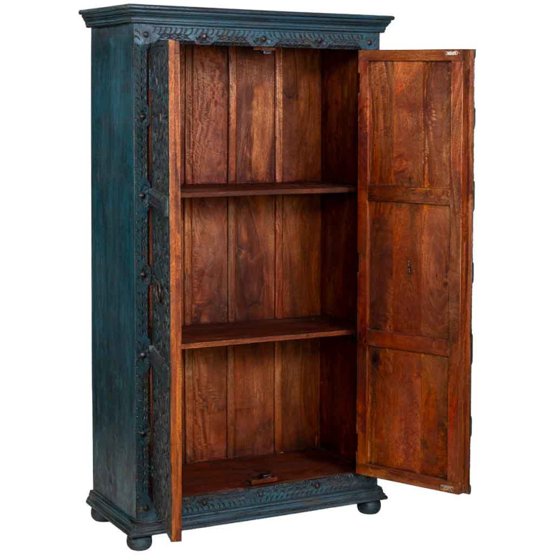 Armoire bois sculpté bleu patiné...