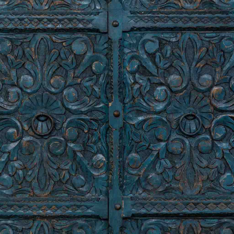 Armoire bois sculpté bleu patiné...