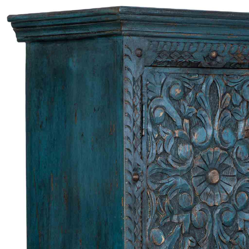 Armoire bois sculpté bleu patiné...