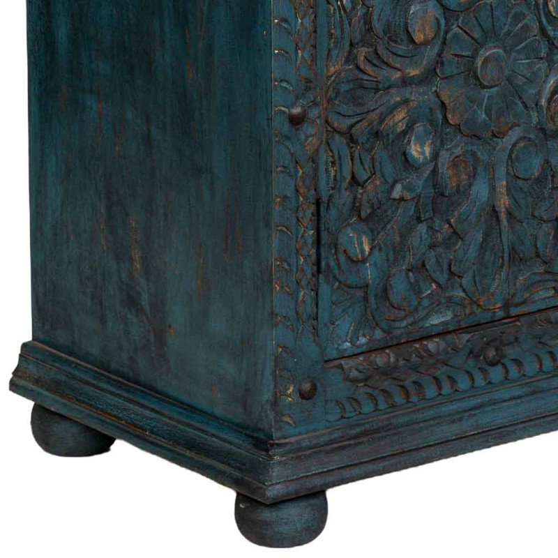 Armoire bois sculpté bleu patiné...