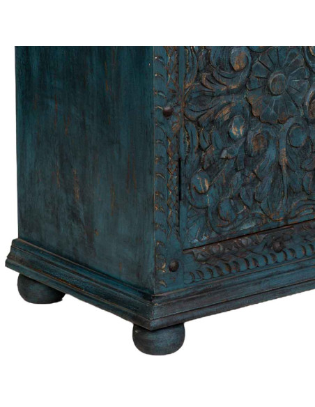 Armoire bois sculpté bleu patiné 102x44x183 cm Bundi