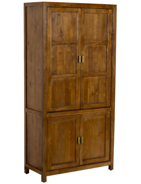 Armoire bois de manguier marron 4 portes 90x40x180 cm Khetri