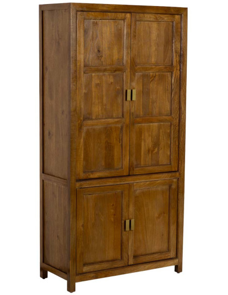 Armoire bois de manguier marron 4 portes 90x40x180 cm Khetri