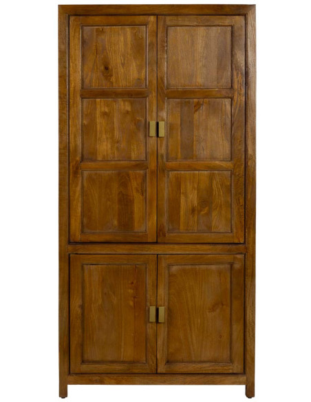 Armoire bois de manguier marron 4 portes 90x40x180 cm Khetri