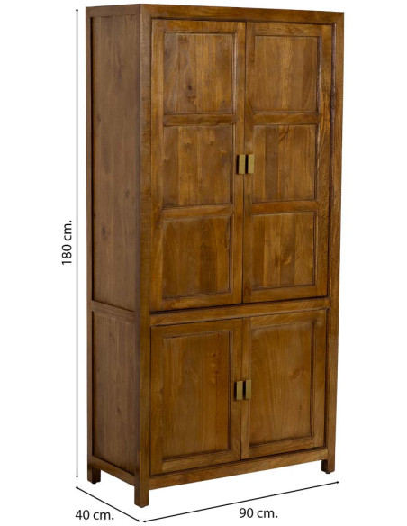 Armoire bois de manguier marron 4 portes 90x40x180 cm Khetri