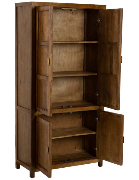 Armoire bois de manguier marron 4 portes 90x40x180 cm Khetri