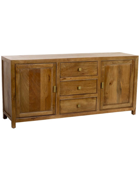 Buffet bois de manguier marron 2 portes 3 tiroirs 160x43x75 cm Khetri