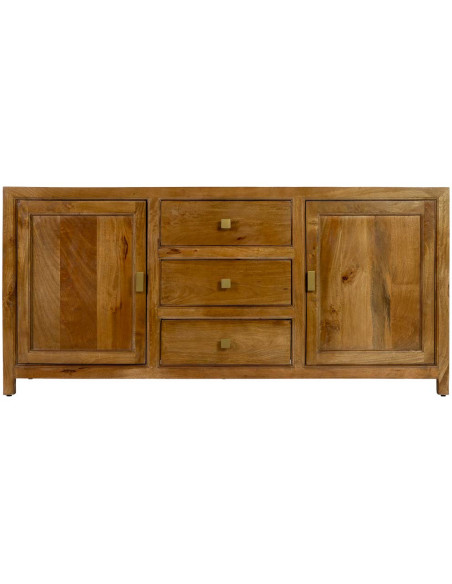 Buffet bois de manguier marron 2 portes 3 tiroirs 160x43x75 cm Khetri