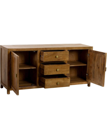 Buffet bois de manguier marron 2 portes 3 tiroirs 160x43x75 cm Khetri