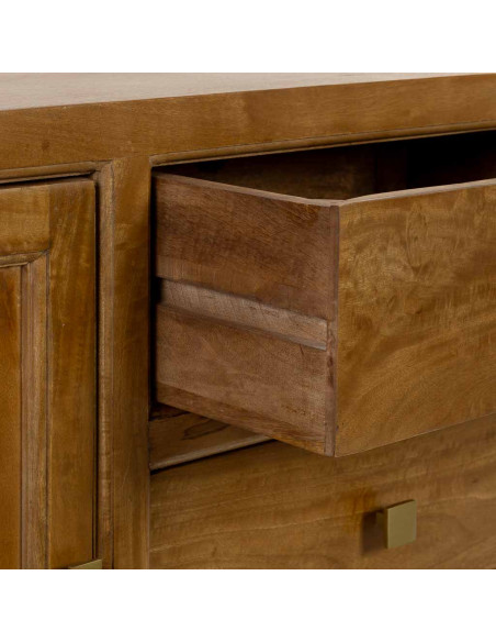 Buffet bois de manguier marron 2 portes 3 tiroirs 160x43x75 cm Khetri