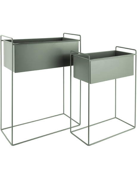 Lot de 2 cache-pots métal vert sur pied Essence