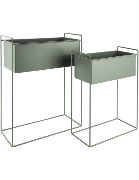 Lot de 2 cache-pots métal vert sur pied Essence