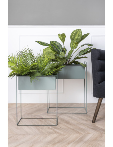 Lot de 2 cache-pots métal vert sur pied Essence