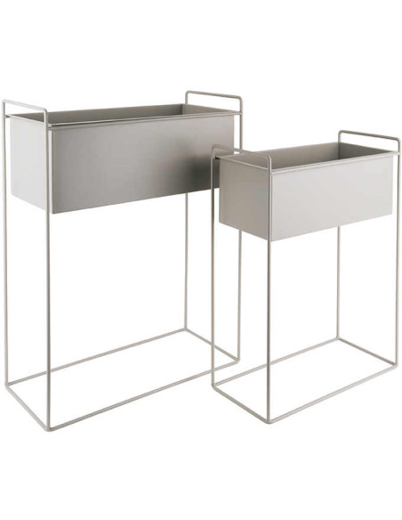 Lot de 2 cache-pots métal gris sur pied Essence