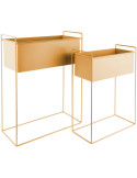 Lot de 2 cache-pots métal jaune ocre sur pied Essence