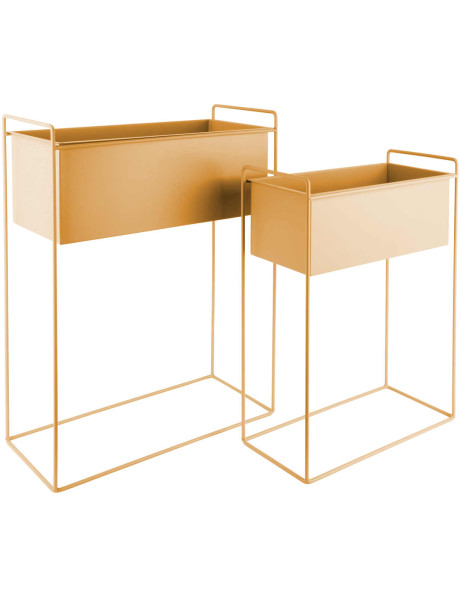 Lot de 2 cache-pots métal jaune ocre sur pied Essence