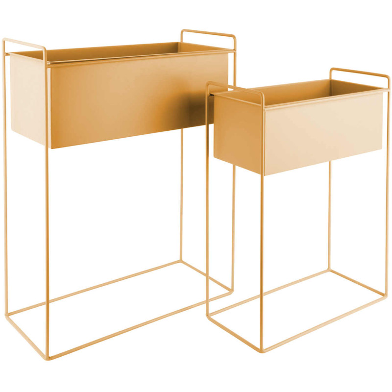 Lot de 2 cache-pots métal jaune ocre...