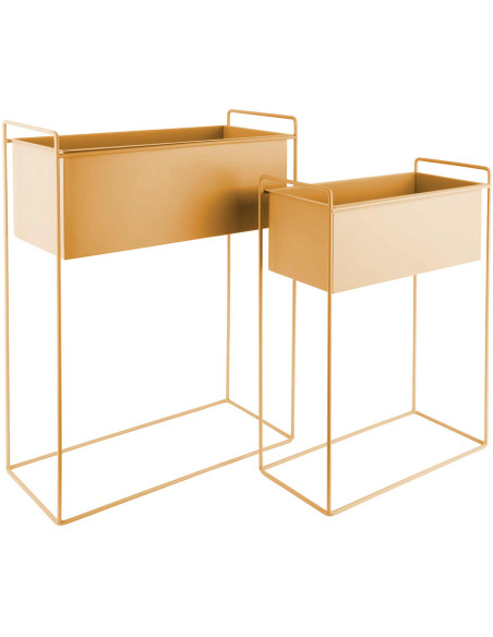 Lot de 2 cache-pots métal jaune ocre sur pied Essence