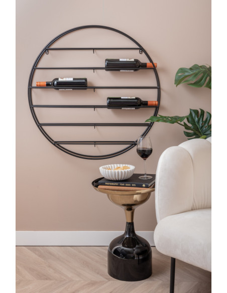 Casier à vin mural rond noir en fer 80 cm Redondo